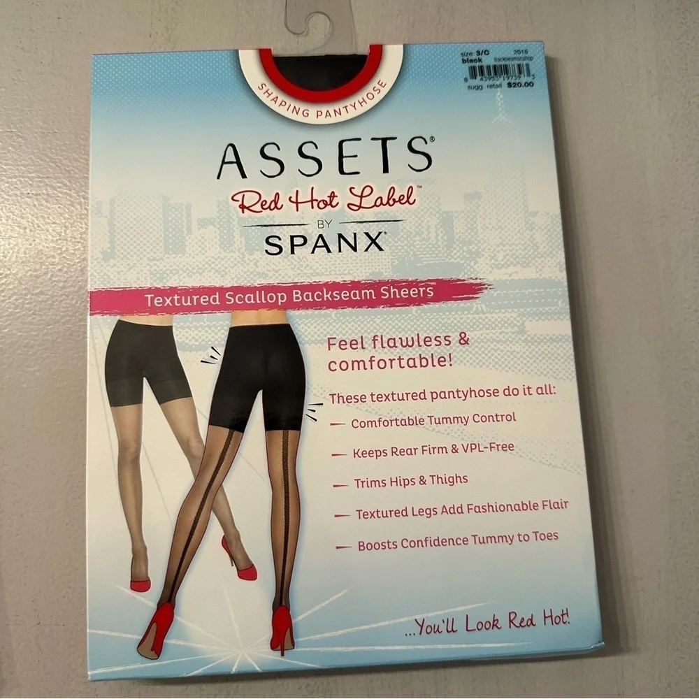 Assets Red Hot Label by SPANX Black Textured Scalloped Backseam Sheers Sz 3C NWT